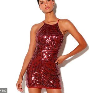 Lulu's Ace of Spades Wine Red Sequin Bodycon Dress